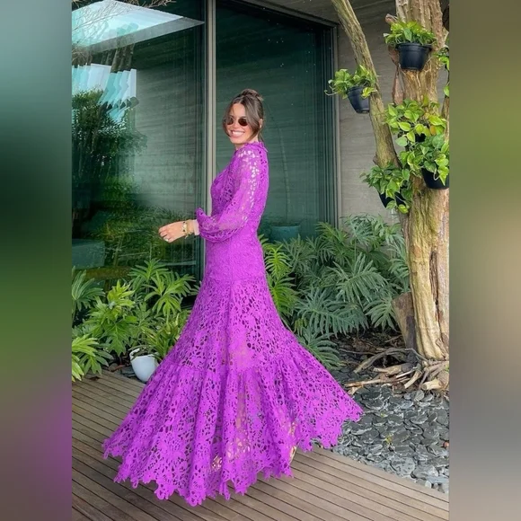 New Joa Embroidered Lace Trimmed Flare Maxi Dress size xl - Picture 3 of 6